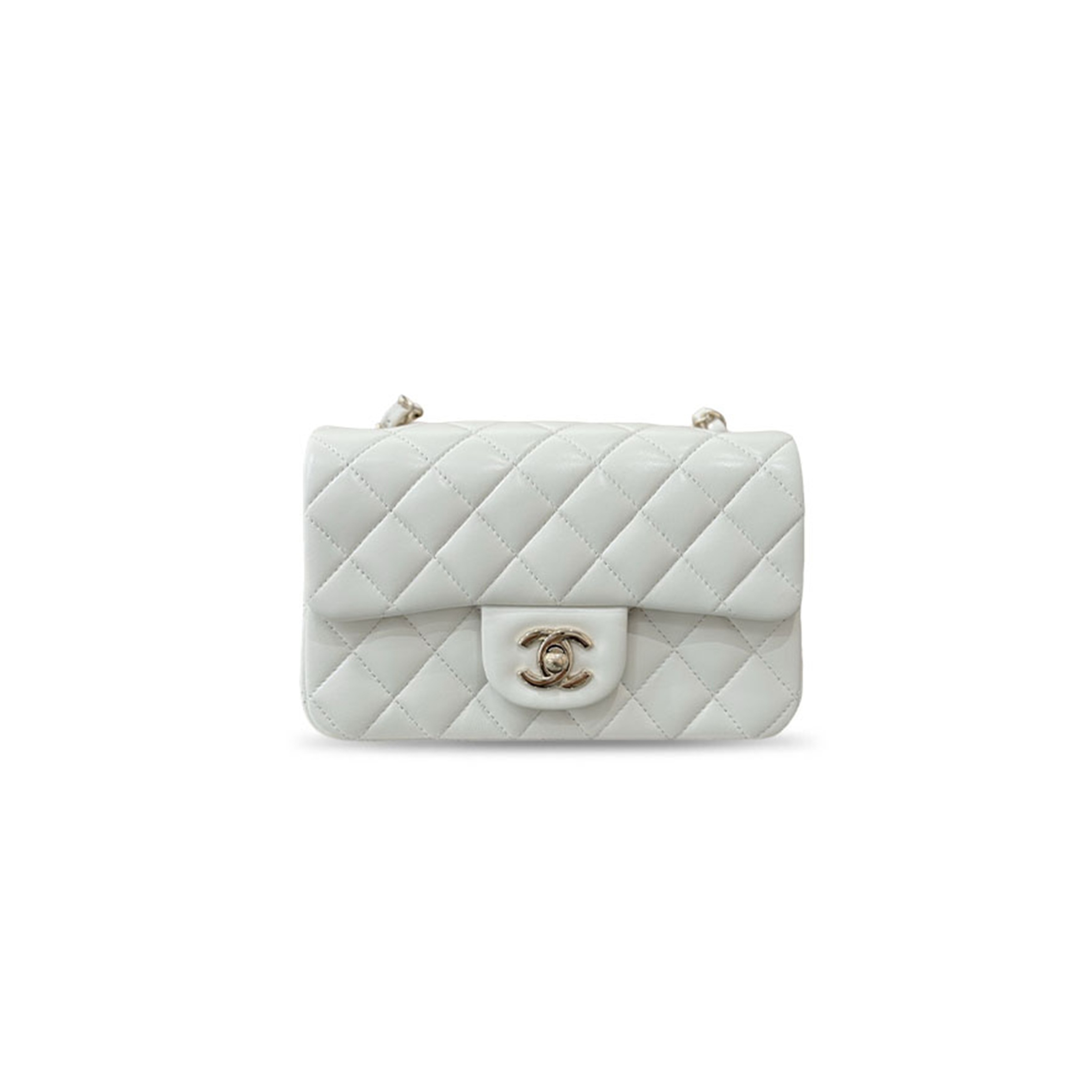 CHANEL LAMBSKIN QUILTED CRUSH FLAP LIGHT WHITE AS1116 (20*12*6cm)